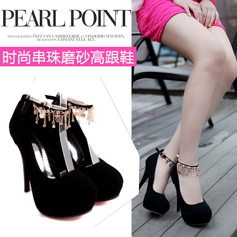 Brand sexy fashion women s flock leather Platform high heels thin Buckle shoes Free Shipping black