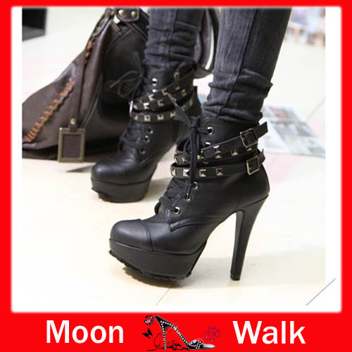 womens winter pumps motorcycle ankle wintage fashion high heels ...