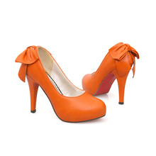 Free shipping high heel shoes new sexy lady black beige orange bow pump platform women free