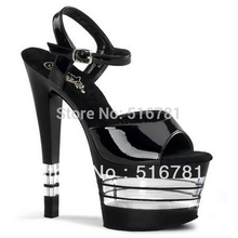 17cm black  high-heeled shoes sandals sexy stripe high heels platform shoes 6 3/4 inch heel pole dance shoes + Free shipping