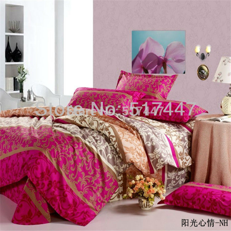 pink cheap bedding sets 4pcs 100% cotton luxury duvet quilt bed covers ...