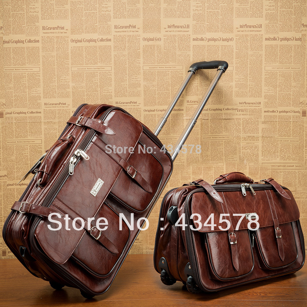 Wholesale travel bag genuine leather cowhide trolley luggage vintage travel bag drag boxes luggage password box