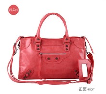 38CM Brand Handbag Classic PU Leather City Bag / Designer Women Motor Bag with Vintage Black rivets Tassel ROUGE