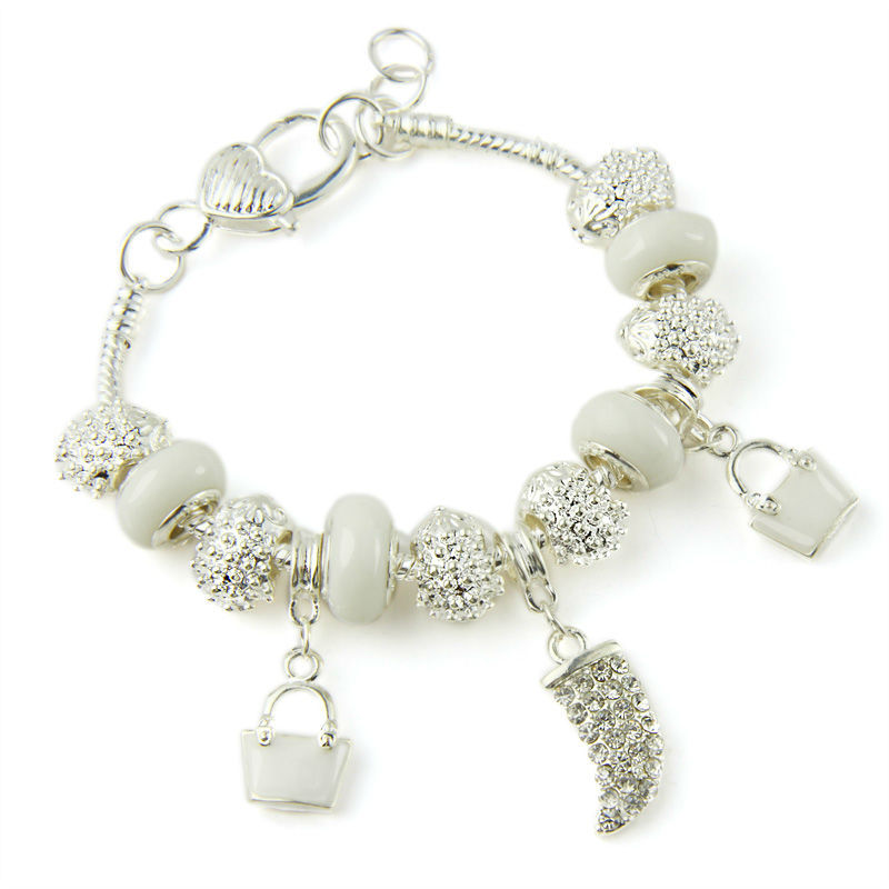 Top Sale European Style 925 Silver glass Bead Charm Bracelet Bangle for women Fashion Jewelry Many