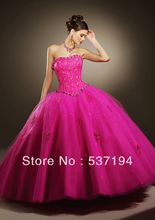 Free Shipping Custom Made Ball Gown Sweetheart Strapless Beaded and Flowers Hot Pink Tulle Quinceanera Dresses with Jacket