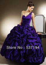 New Arrival Free Shipping Ball Gown Sweetheart Pleated Bodice One Shoulder with Flower Blue Taffeta Quinceanera Dresses