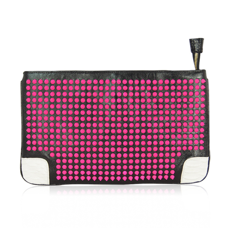 New arrival 2013 aimali5670 neon punk rivet teethteats dsmv cowhide female day clutch
