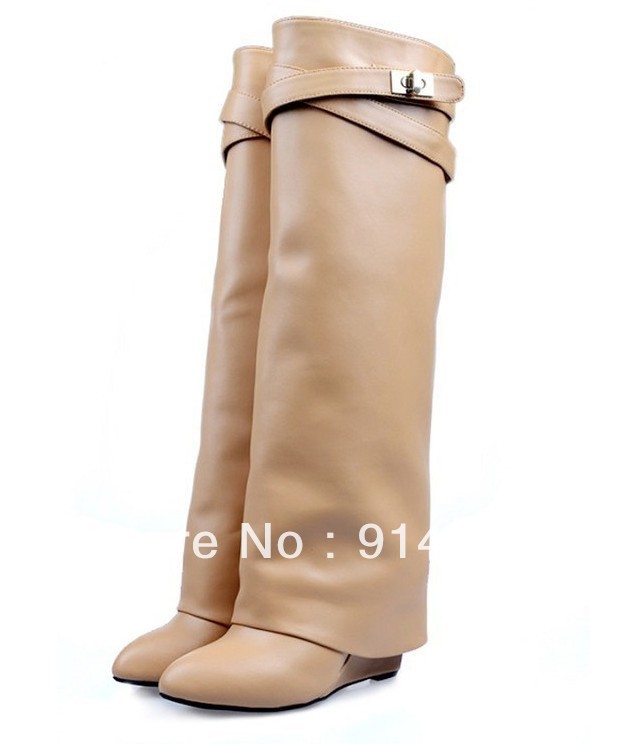 hot sell top quality 2014 winter and Fall style cow leather boot for women cusp wedge