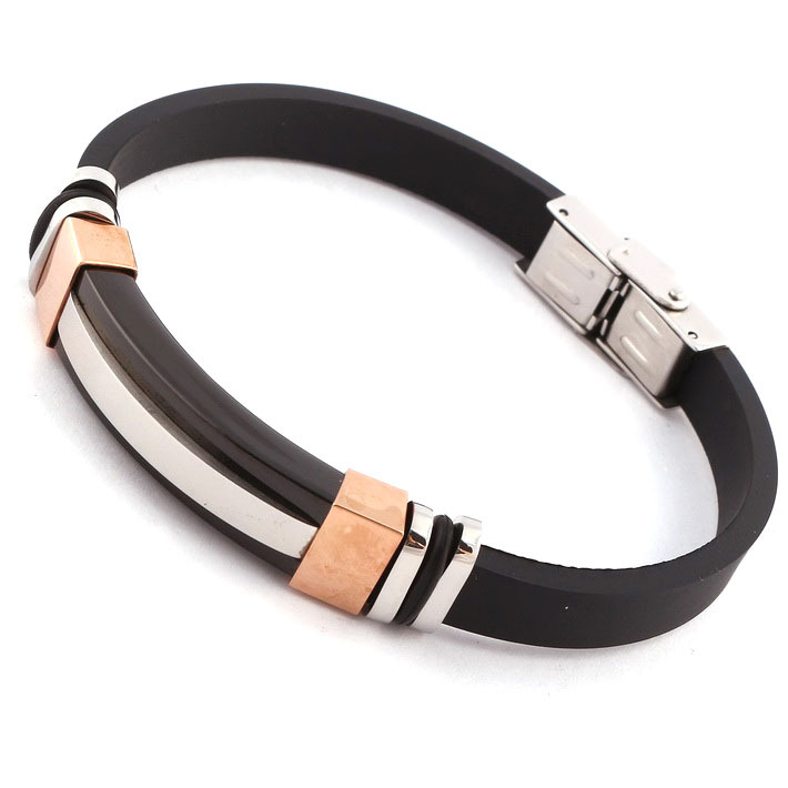 ... Steel Rubber Bracelet for Men Wristband Fashion Cool Simple Bracelets