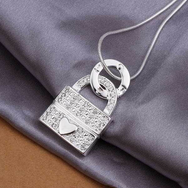 Wholesale Sterling 925 Silver Necklace 925 Silver Fashion Jewelry Fashion Love Lock Pendant Necklace SMTN351
