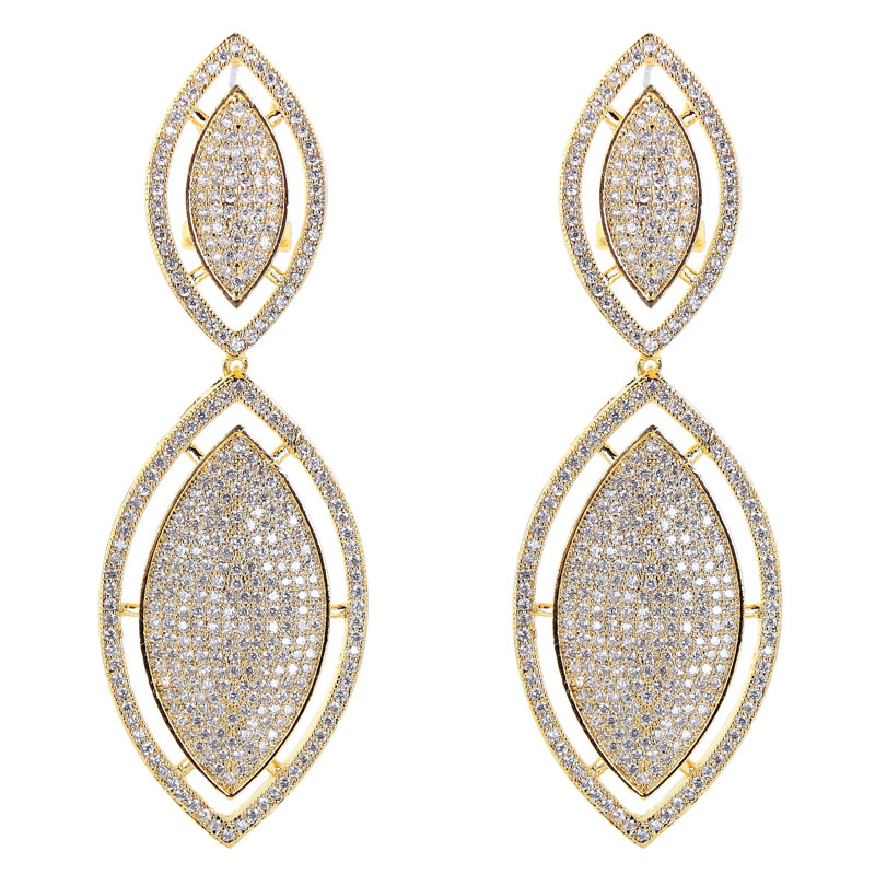 Office Ladies Deluxe Leaf Shape Drop Earrings White Color Cubic Zirconia Micro Pave Setting Women earring