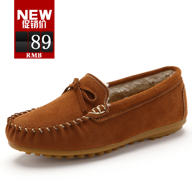 Plus velvet gommini women s loafers shoes genuine leather scrub shoes low top thermal cotton padded