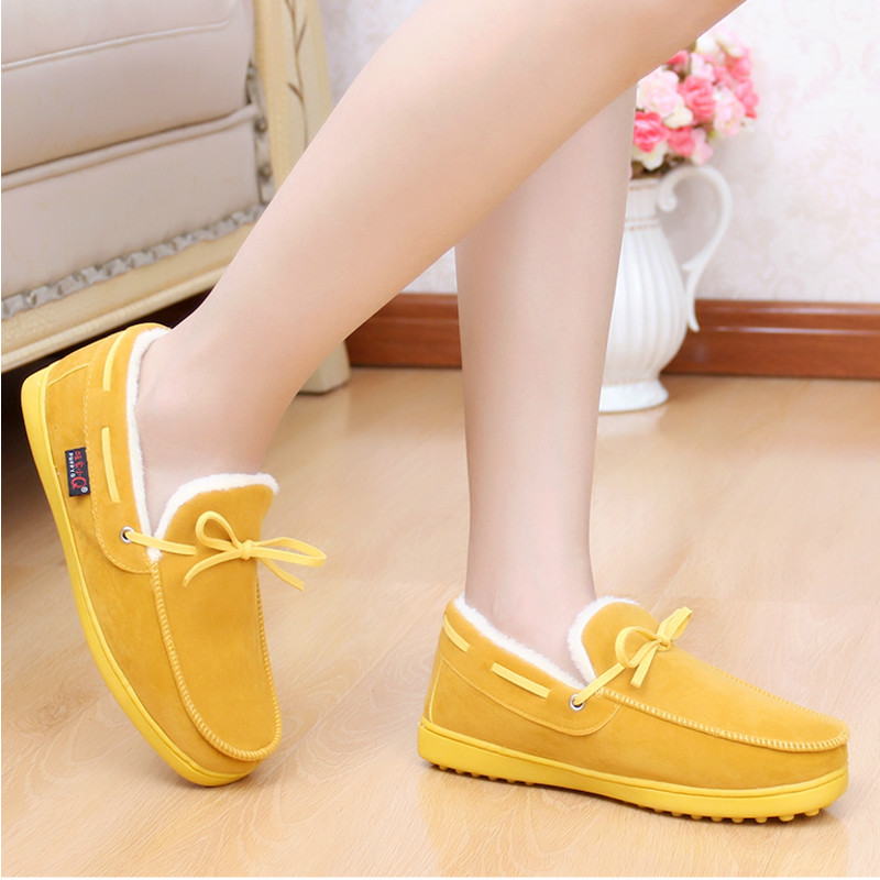 Autumn and winter Moccasins women s shoes lacing plus velvet boots slip resistant cotton padded shoes