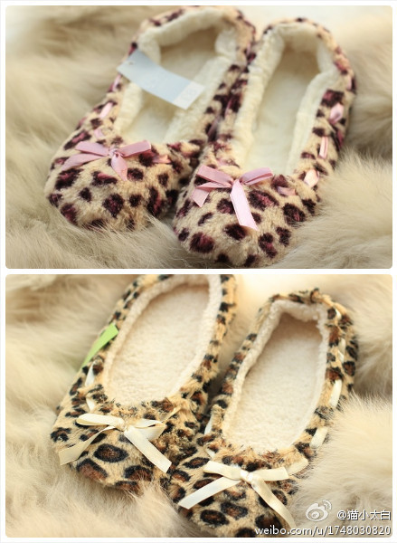 Autumn and winter maternity thermal cotton padded shoes ribbon leopard print plush thickening waterproof slippers package