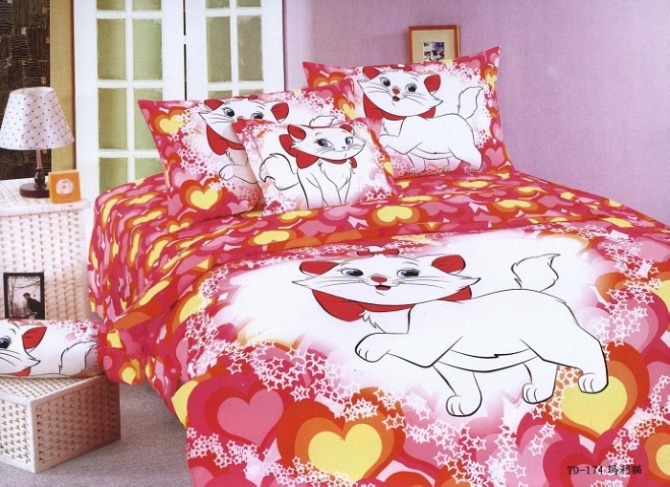 Cute White Marie Cat Heart Pillowcases Duvet Covers Bed Set for Girls ...