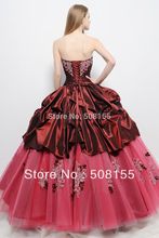 Free Shipping 2014 New Sweetheart Burgundy Ball Gown Floor Length Taffeta Organza Quinceanera Dress With Jacket