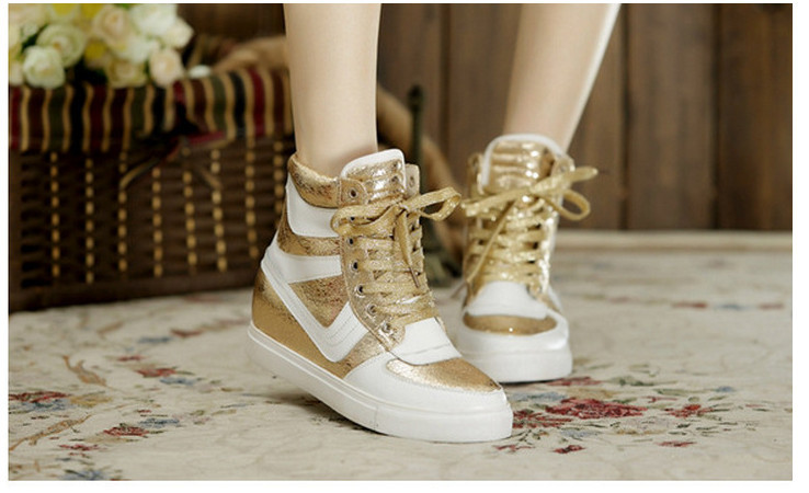 wholesale Hot sale 2015 New arrival women snakers casual shoes hidden wedge sneakers black sneakers free