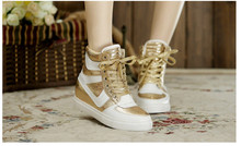 wholesale Hot sale 2014 New arrival women snakers casual shoes hidden wedge sneakers black sneakers free shipping size 35-39