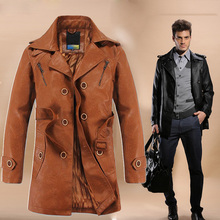 Free shipping 2013 winter new Long Slim men’s business suit collar leather coat Men casual leather jacket / M-XXL