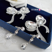 Butterfly exquisite big gem fluttering bride bow hair accessory earrings set marriage accessories hair accessory