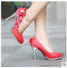 wholesale 2014 new design fashion women’s high heels shoes women rhinestone red wedding shoes free shipping size34-39
