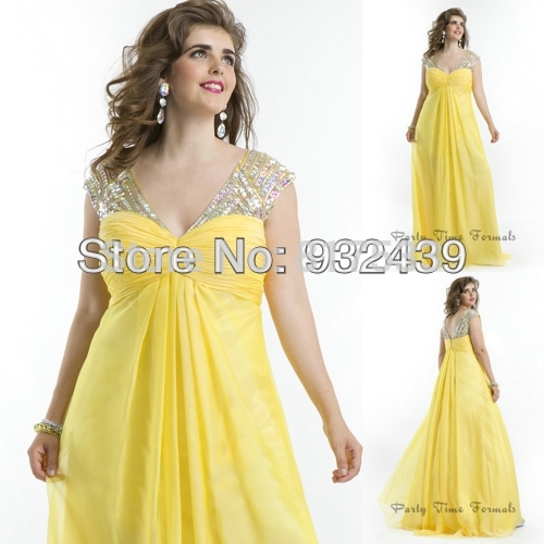 Plus Size Yellow Dress With Sleeves - Formal Dresses