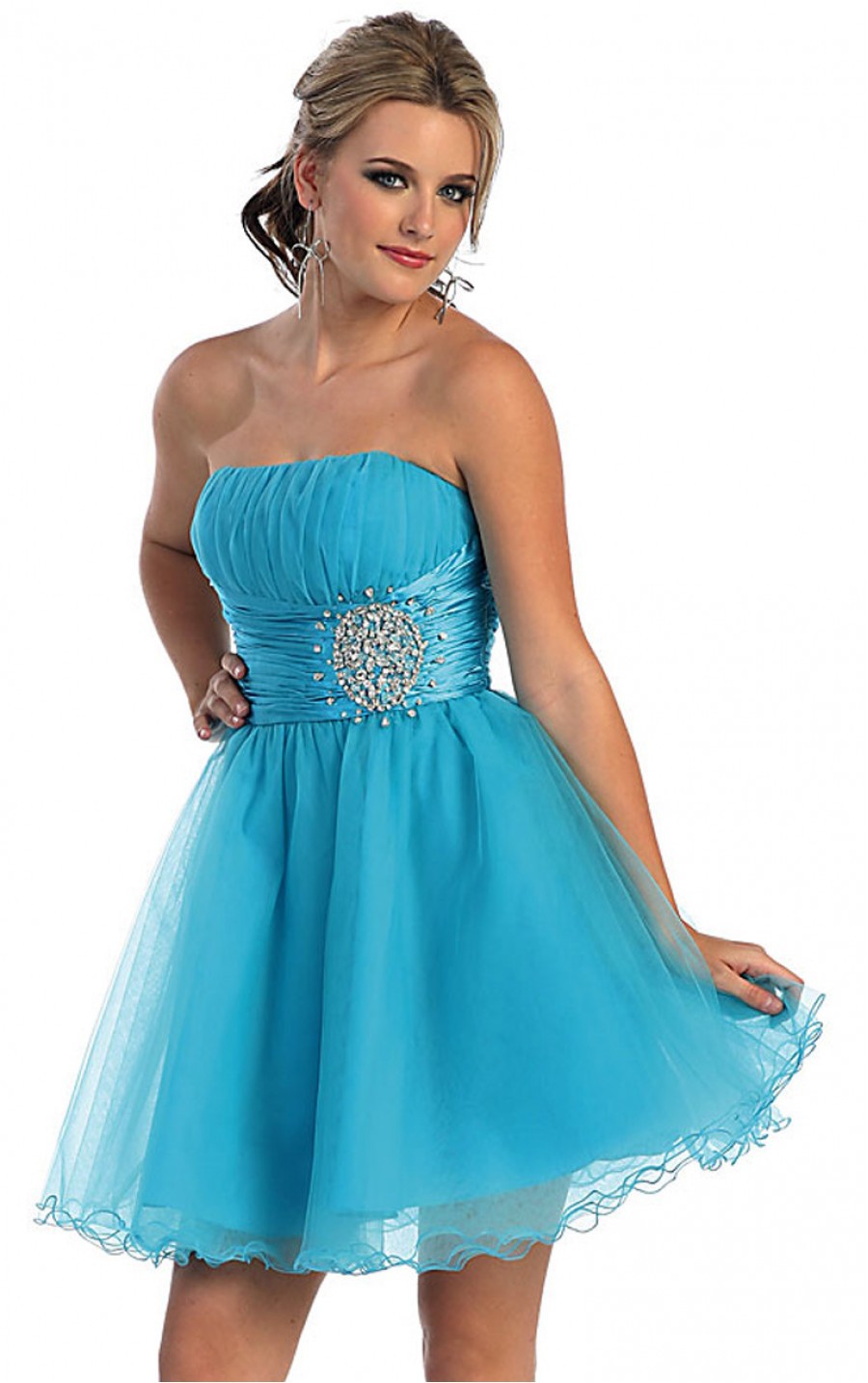 Malibu Blue Short Party Dress Bridesmaid Dress PromDress with beading ...