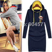 2013 Fashion Women Autumn Winter Dress Long sleeve knee length Hat Short step Cotton Casual Plus