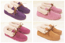 Plush shoes thermal shoes pink low women’s flat shoes snow female bow Moccasins wool