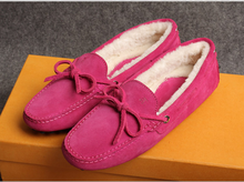 Winter thermal genuine leather gommini women’s loafers shoes wool casual shoes snow cotton-padded shoes plush shoes flat
