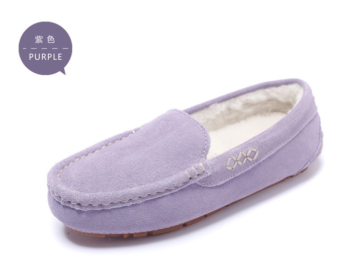 Genuine leather women s gommini thermal women s loafers shoes flat plush shoes wool female cotton