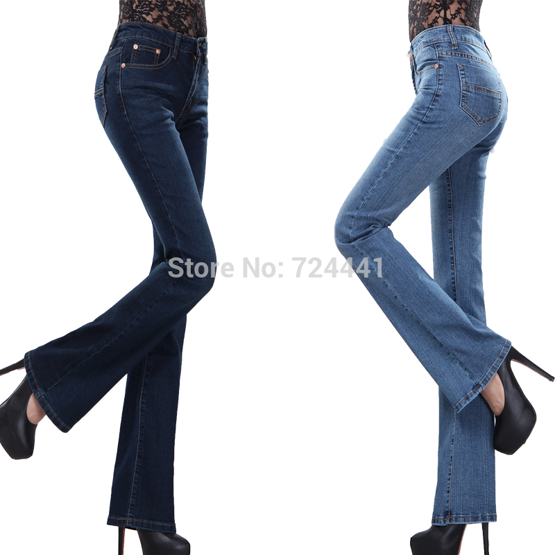 Womens long black bootcut jeans elastic 