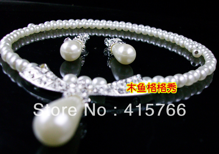 The bride sets of chain accessories Korean necklace earrings two piece pearl wedding jewelry marriage gauze