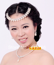 The bride sets of chain accessories Korean necklace earrings two piece pearl wedding jewelry marriage gauze