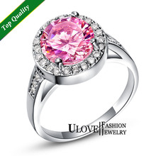 Pink Ring Silver Jewelry for Women Ocean Heart Love Birthday Gift for Party with 29 Pcs of Czech Simulated Diamond J428