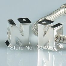1PCS/lot 925 Sterling Silver Letter N Charm Beads Fits Chamilia Pandora Style Bracelets Jewelry