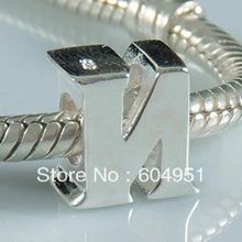 1PCS lot 925 Sterling Silver Letter N Charm Beads Fits Chamilia Pandora Style Bracelets Jewelry