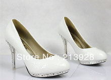 Selling White snakeskin pattern women high heeled shoes 10cm high heel bridal shoes Europe Size 35