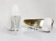 Selling White snakeskin pattern women high heeled shoes 10cm high heel bridal shoes Europe Size 35