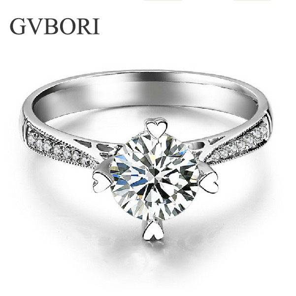 Classic Real Diamond Wedding Ring For Women GVBORI 18K White Gold Ring ...