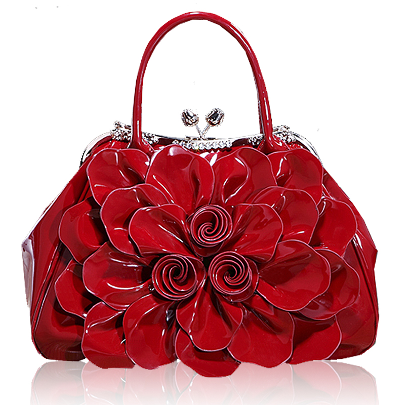 Free Shipping Women s Handbag Fashion Rhinestone Bag PU Leather Shaping Bags OL Outfit Flower Rose