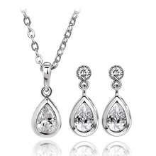 New Design Marriage Accessories Necklace + Earrings Set Setting For Women Gift Drop Shape Clear Zircon drop Free Shipping