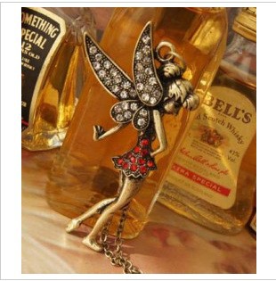 NK108 Free Shipping Wholesales Peter Pan s Little Fairy Crystal Necklace Long Paragraph Vintage Jewelry
