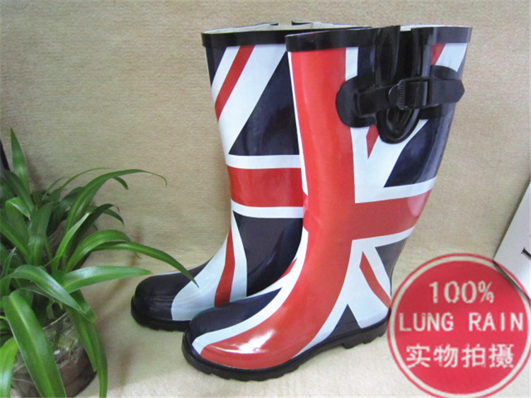 women fashion british style flag pattern wellingtons riding boots high quality rubber women s rain boots