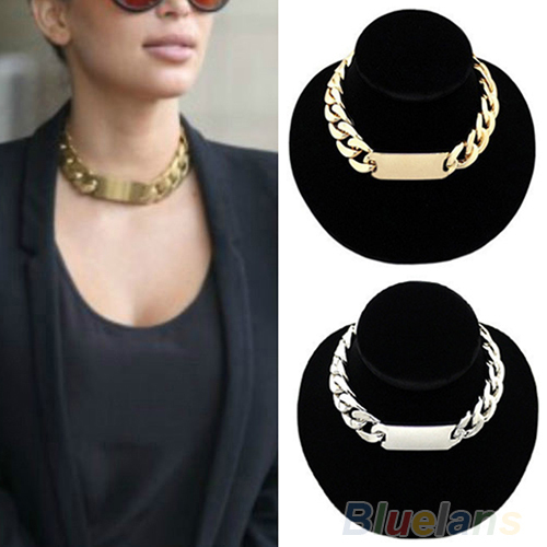 Luxury Jewelry Silver Gold Punk Golden Aluminum Alloy Link ID Chain Choker Short Necklace for Women