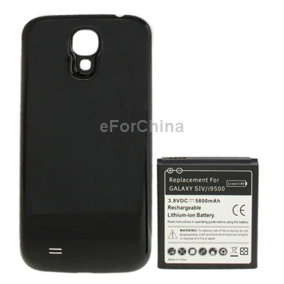 5800mAh Replacement Mobile Phone Battery Cover Back Door for Samsung Galaxy S IV i9500 Black 