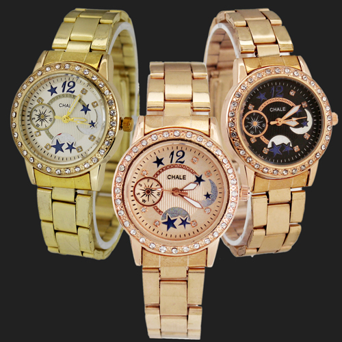 Golden Fashion Jewelry Rhinestone Girl Luxury Crystal Christmas Gift Wrist Watches Free Drop Shipping 3 Colors