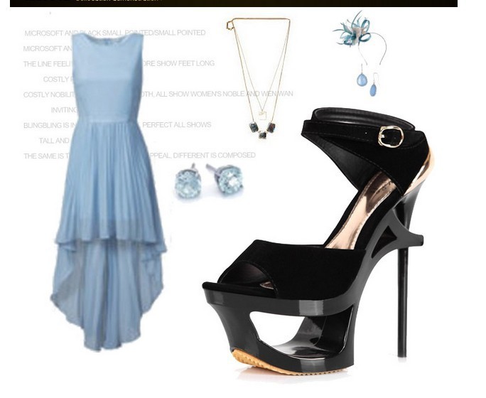 Velvet blue cross mersh wristband cutout open toe women black platforms pumps sandals heels 16cm
