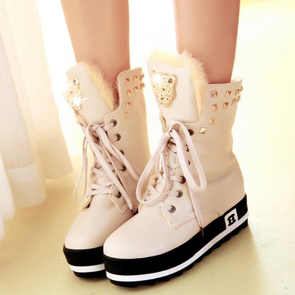 Winter new arrival thickening cotton padded shoes lacing elevator boots motorcycle boots martin boots female snow