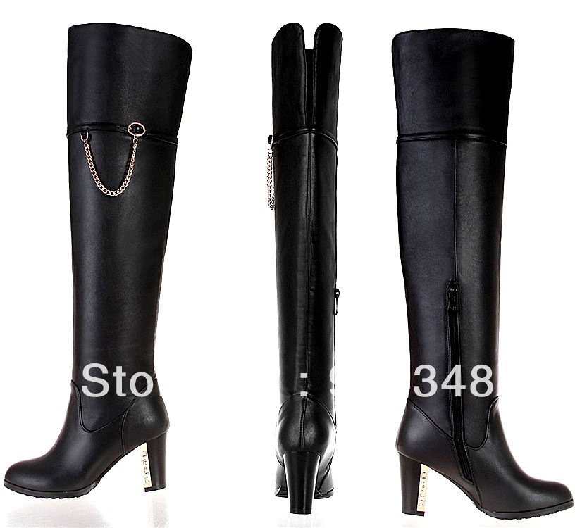 Genuine Leather Shoes Thigh High Boots Over Knee High Heel Boots for Women EU Plus Size
